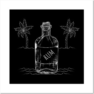 Hand drawn rum bottle white text Posters and Art